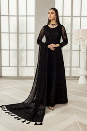 Classic Black Net Pakistani Frock Dupatta Party Dress Nameera by