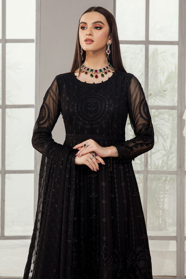 Buy Classic Black Net Embroidered Pakistani Frock with Dupatta Party Dress