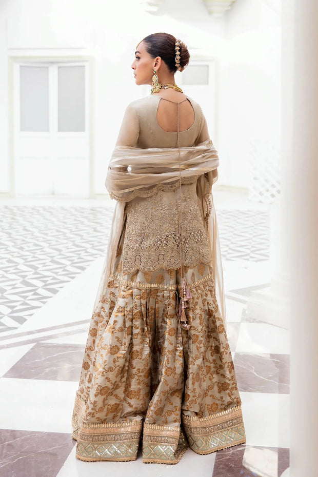 Buy Classic Gold Embroidered Pakistani Wedding Dress Kameez Sharara Style 2023