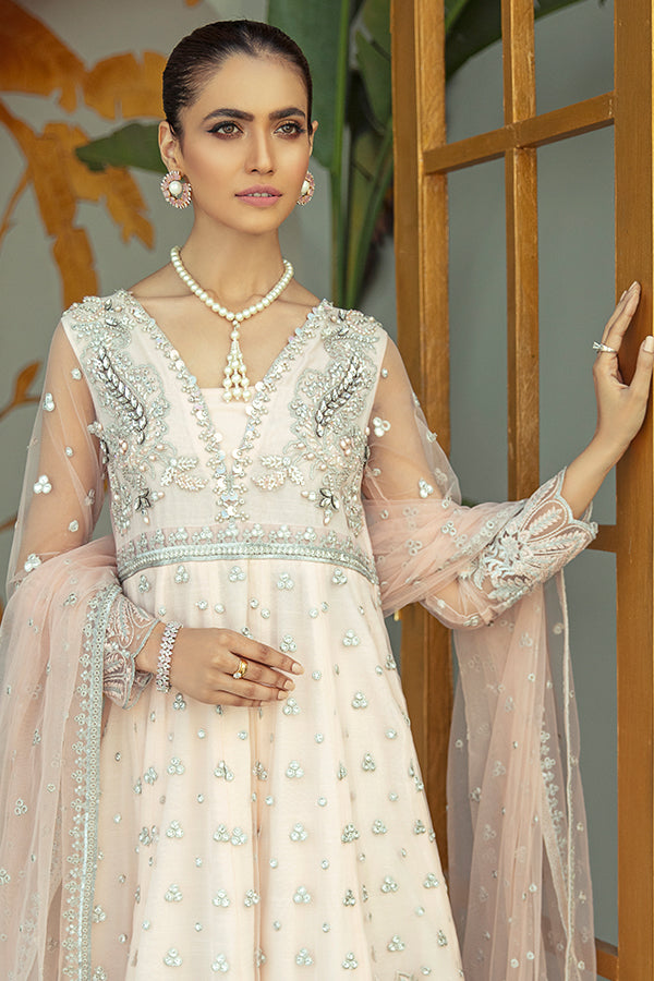 Classic Embellished Pink Long Frock Pakistani Party Dress Nameera by Farooq