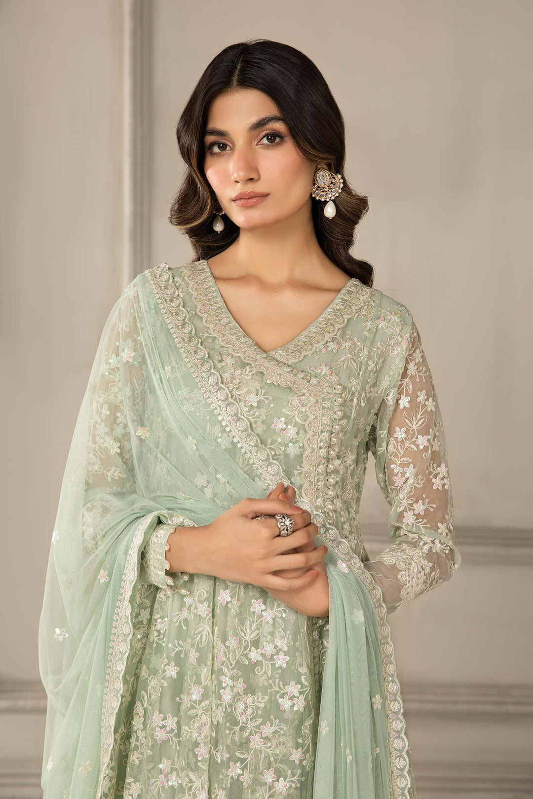 Buy Classic Light Green Shade Maria B Luxury Formal Pakistani Salwar Suit 2024