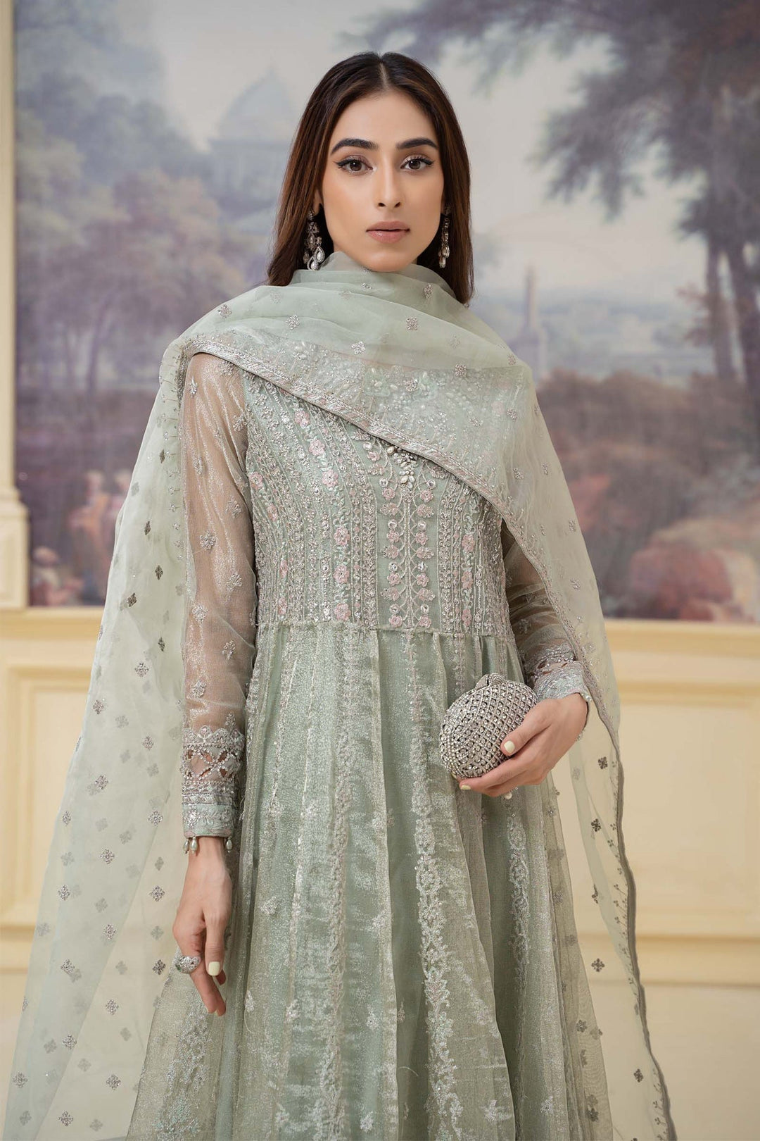 Classic Light Sea Green Maria B Luxury Formal Pakistani Party Dress   Nameera by Farooq