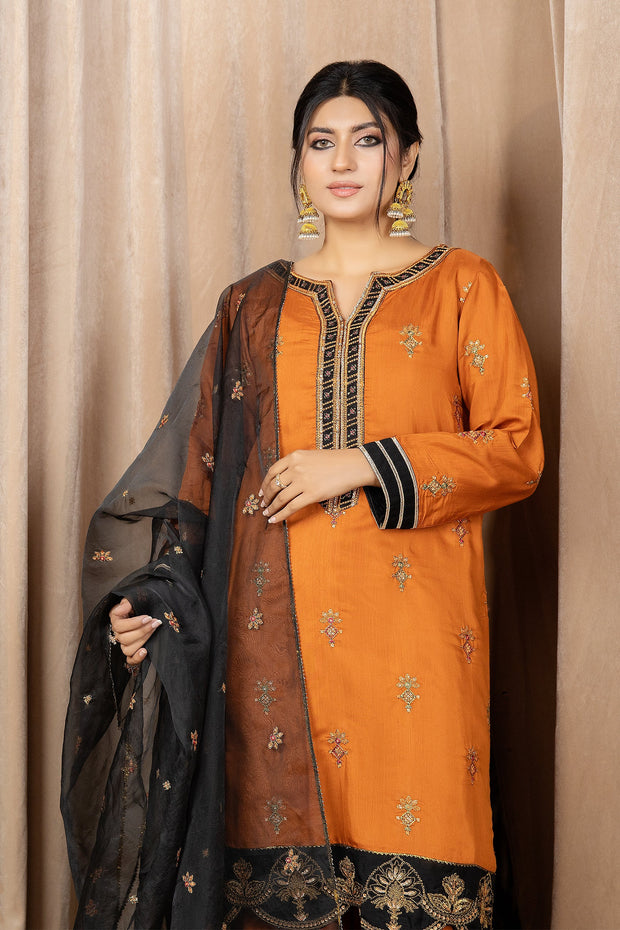 Buy Classic Mustard Embroidered Pakistani Kameez Sharara Party Wear