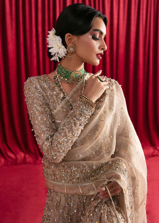Buy Classic Nude Embroidered Gharara Kameez Style Pakistani Wedding Dress
