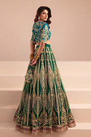 Buy Classic Pakistani Wedding Dress with Green Lehenga Choli and Blue Contrast