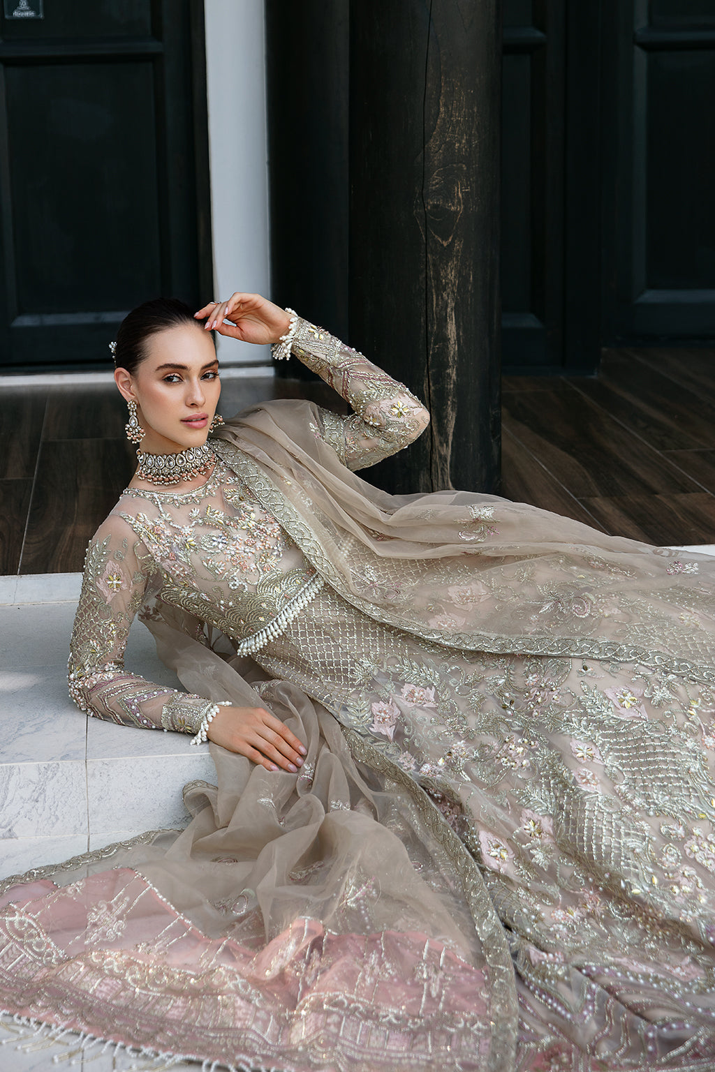 Buy Classic Pink Embroidered Pakistani Wedding Dress in Pishwas Style 2023