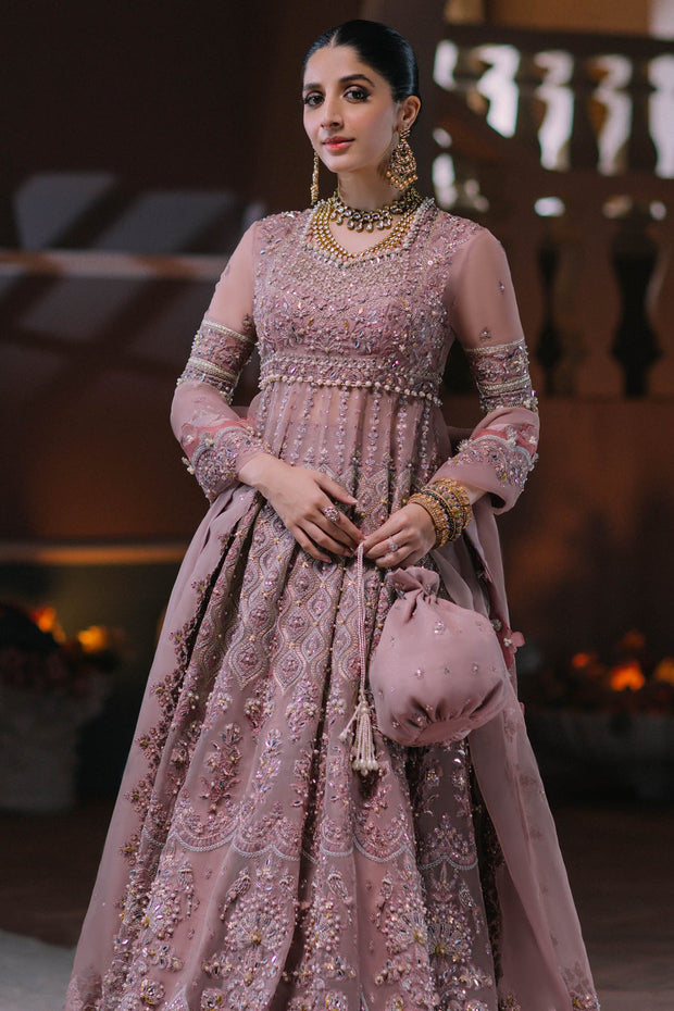 Buy Classic Pishwas Embroidered Pakistani Wedding Dress in Elegant Iris Color