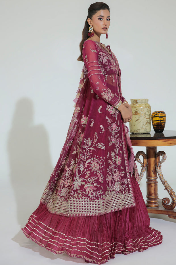 Buy Classic Plum Embellished Pakistani Wedding Dress in Gown Style Pishwas 2023