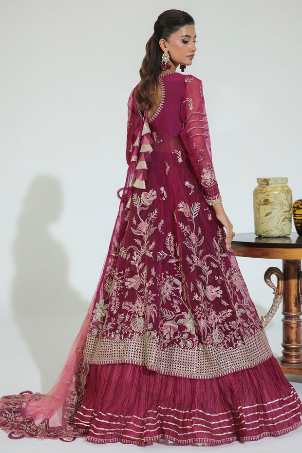 Buy Classic Plum Embellished Pakistani Wedding Dress in Gown Style Pishwas