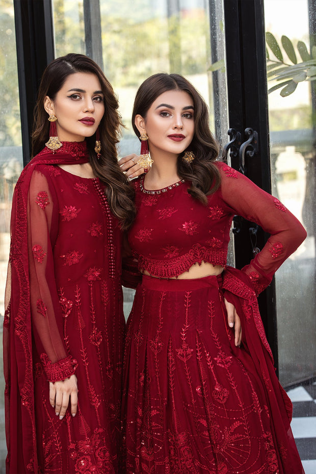 Buy Classic Red Pakistani Embroidered Frock Lehenga Wedding Dress 2023