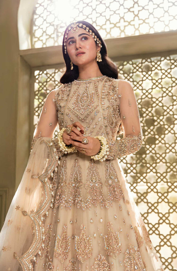 Buy Classic Silver Heavily Embellished Pakistani Wedding Dress in Pishwas Style