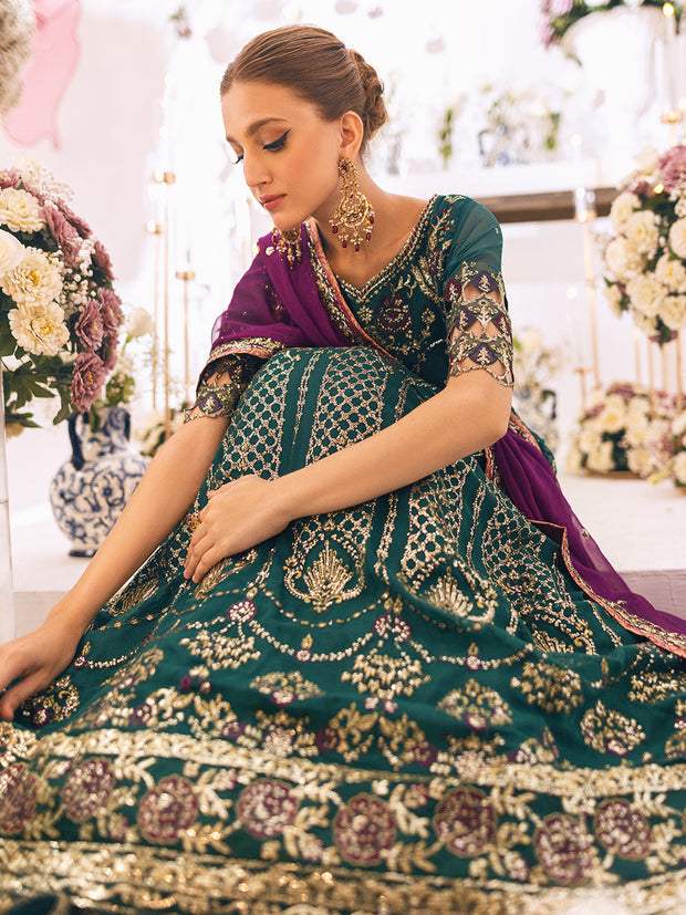 Buy Classic Teal Green Embellished Pakistani Wedding Dress in Pishwas Style 2023