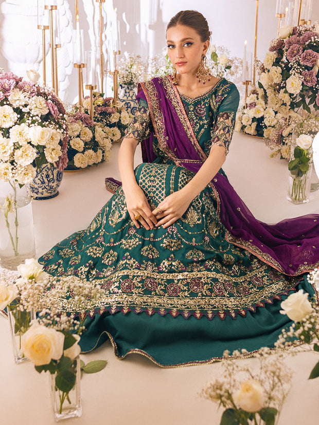 Buy Classic Teal Green Embellished Pakistani Wedding Dress in Pishwas Style
