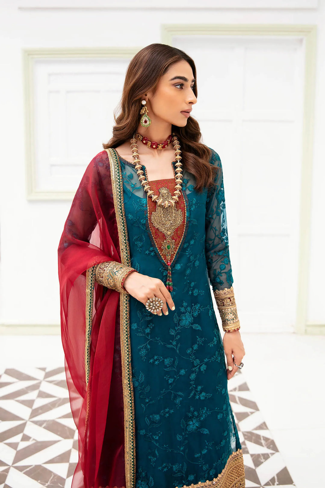 Buy Classic Teal Green Embroidered Pakistani Salwar Kameez Dupatta Suit