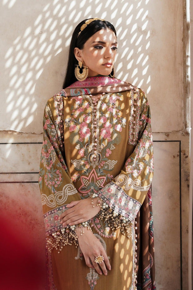Buy Classical Embroidered Ocher Pakistani Kameez Salwar Suit with Dupatta 2023