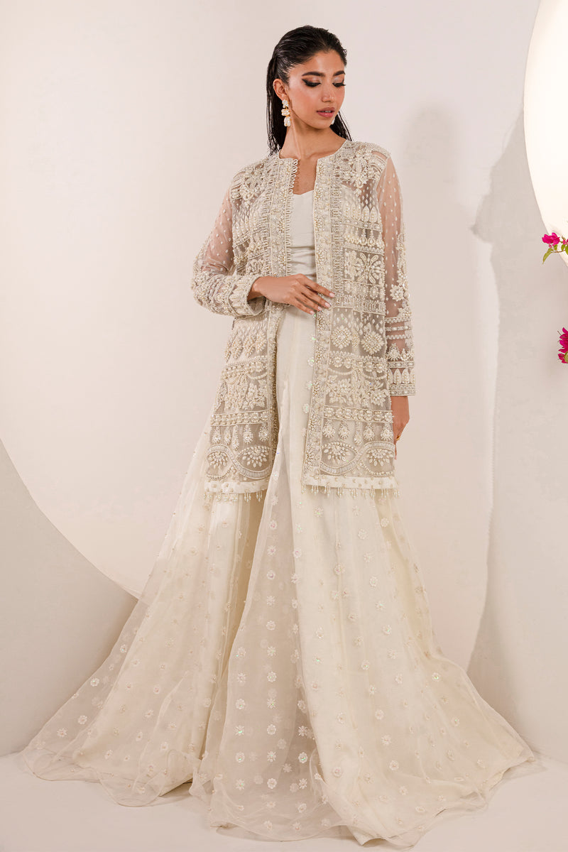 Crystal White Pakistani Wedding Dress in Jacket Style – Nameera by Farooq
