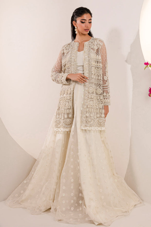 Crystal White Pakistani Wedding Dress in Jacket Style – Nameera by Farooq
