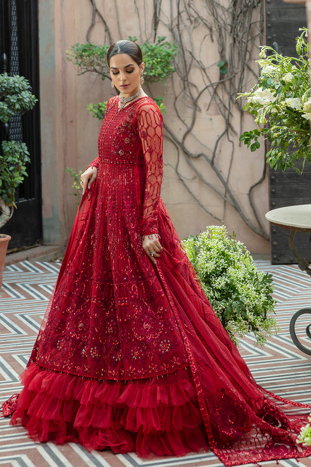 Buy Deep Red Heavily Embellished Pakistani Wedding Dress in Pishwas Style 2023