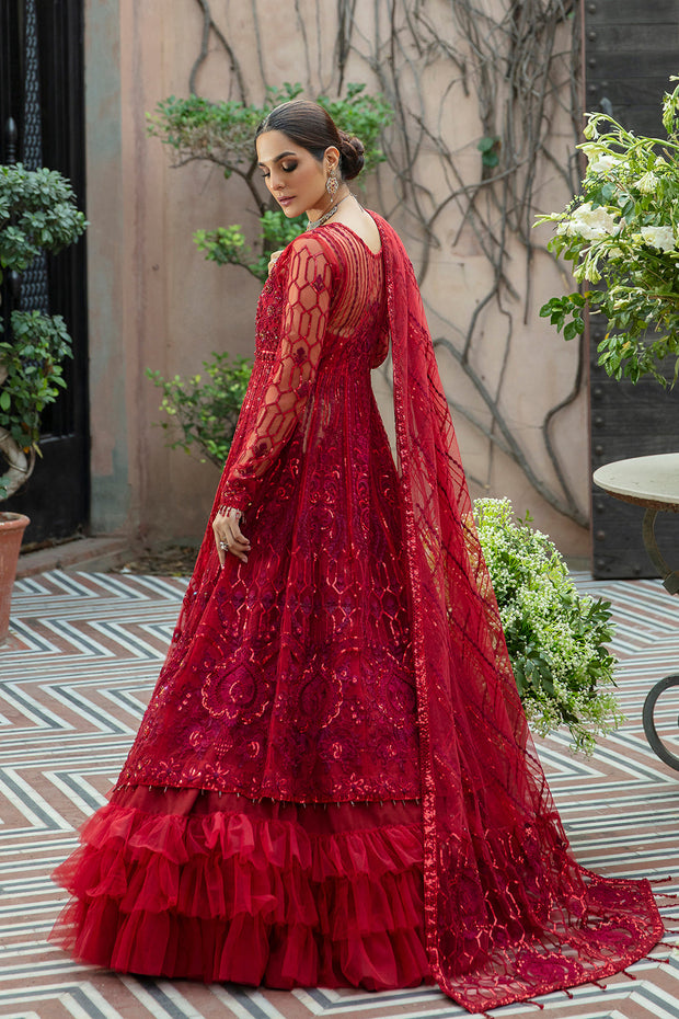 Buy Deep Red Heavily Embellished Pakistani Wedding Dress in Pishwas Style