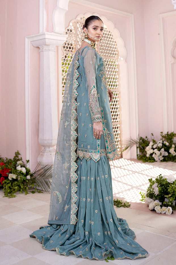 Buy Elegant Aqua Blue Embroidered Pakistani Wedding Dress Kameez Sharara 2023