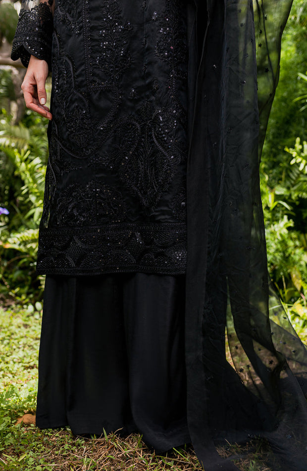 Buy Elegant Black Embroidered Chiffon Pakistani Salwar Kameez with Dupatta 2023