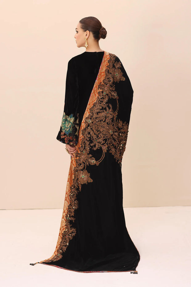 Buy Elegant Black Embroidered Pakistani Salwar Kameez with Heavy Shawl