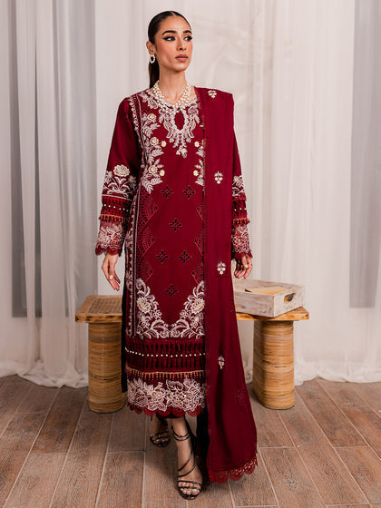 Buy Elegant Cherry Red Pakistani Salwar Kameez Embroidered Salwar Suit