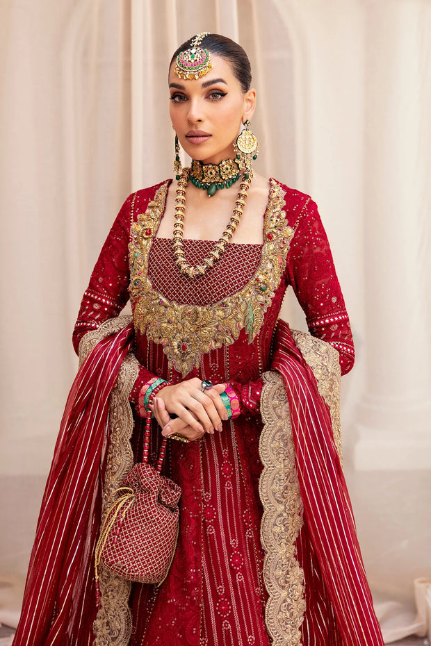 Buy Elegant Deep Red embellished Pakistani Wedding Dress Frock Pishwas 2023