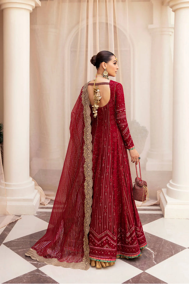 Buy Elegant Deep Red embellished Pakistani Wedding Dress Frock Pishwas