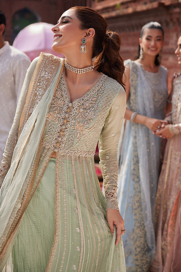 Buy Elegant Mint Green Embroidered Pakistani Wedding Wear Pishwas Frock