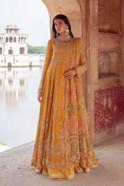 Buy Elegant Mustard Floral Embellished Pakistani Wedding Dress in Frock Style