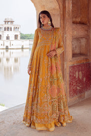Buy Elegant Mustard Floral Embellished Pakistani Wedding Dress in Frock Style