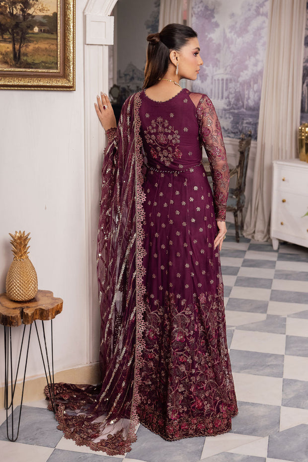 Buy Elegant Plum Embroidered Pakistani Wedding Dress Pishwas Frock 2024