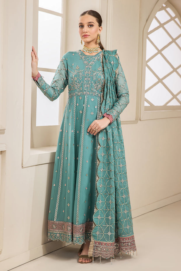 Buy Elegant Sky Blue Embroidered Pakistani Long Frock Party Dress