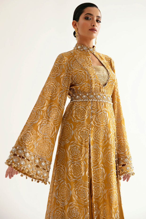 Buy Elegant Yellow Heavily Embroidered Pakistani Salwar Kameez in Gown Style