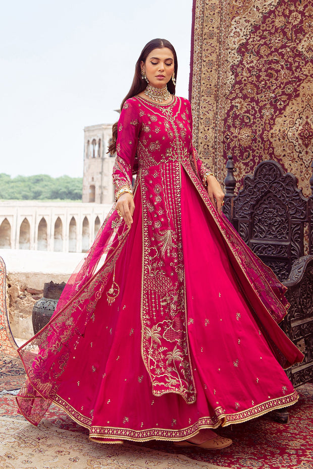 Buy Embellished Pakistani Wedding Dress Gown Style in Crimson Shade 2023