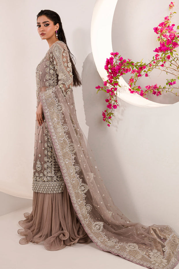 Buy Embroidered Lavender Pakistani Wedding Dress in Crushed Sharara Style 2023