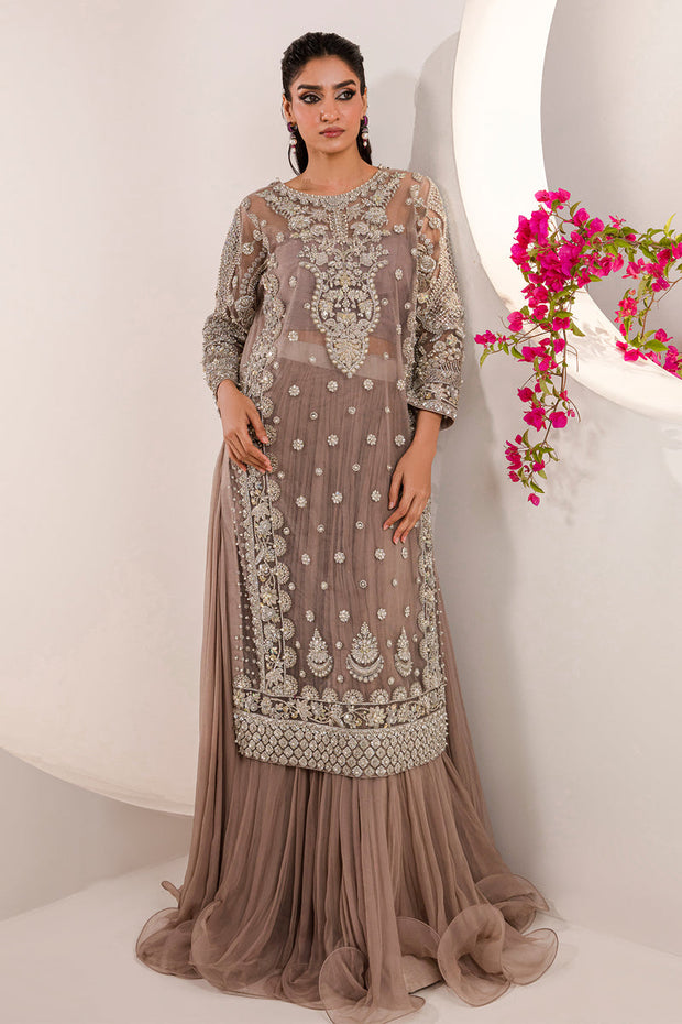Buy Embroidered Lavender Pakistani Wedding Dress in Crushed Sharara Style