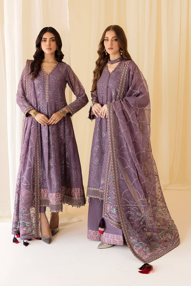 Buy Embroidered Lilac Pakistani Frock Capri with Embellished Dupatta 2023