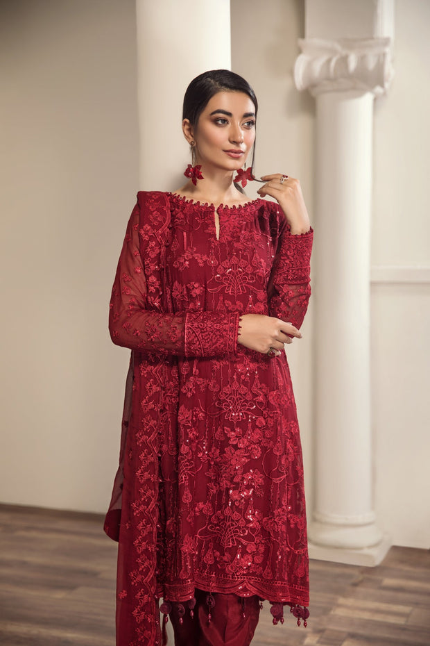 Buy Embroidered Pakistani Salwar Kameez Red Chiffon Salwar Suit