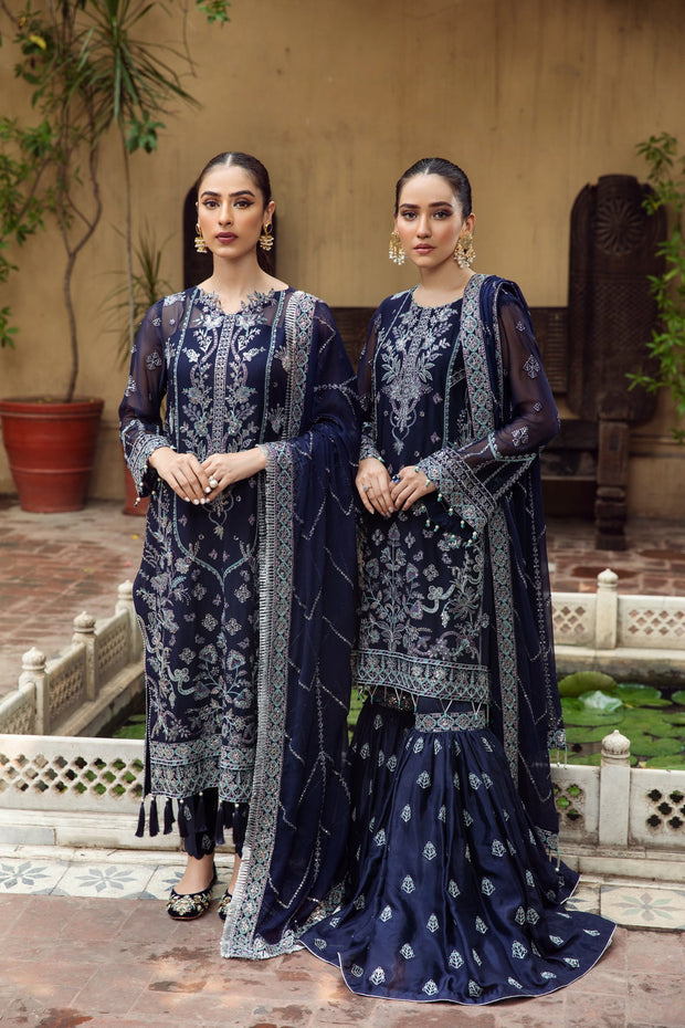 Buy Embroidered Royal Blue Pakistani Kurta Sharara Wedding Dress 2023
