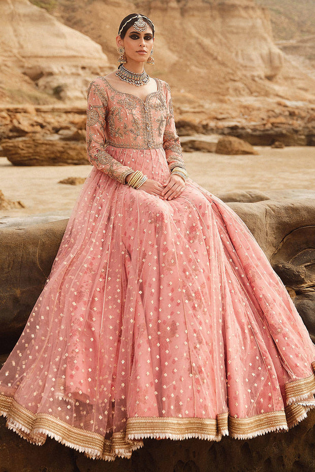 Buy Embroidered Tea Pink Elegant Pakistani Wedding Wear Pishwas Frock