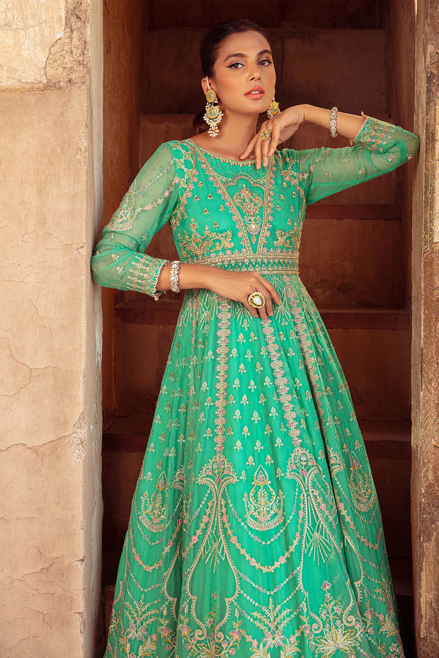 Buy Ferozi Embellished Pakistani Wedding Dress in Kalidar Pishwas Style 2023