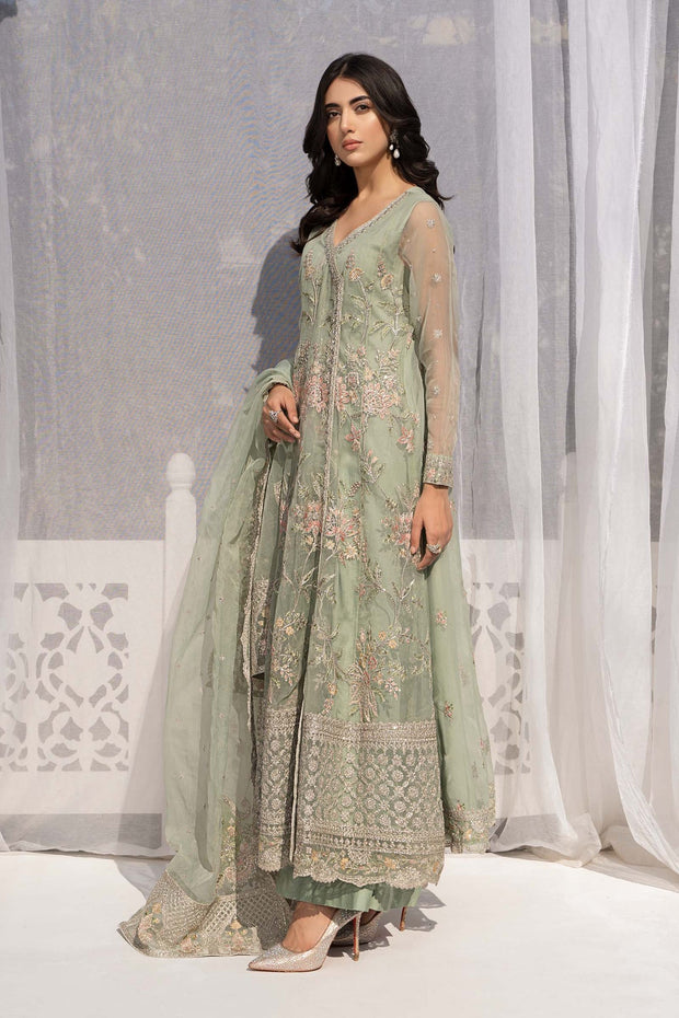 Buy Ferozi Shade Maria B Embroidered Pakistani Party Wear Frock 2024