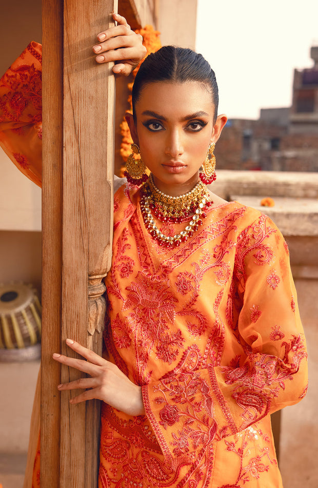 Buy Flame Yellow Embroidered Pakistani Sharara Kameez Dupatta Salwar Suit 2023