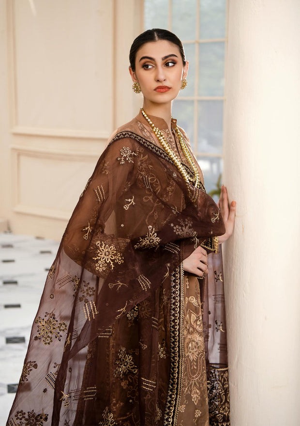 Buy Golden Brown Embroidered Pakistani Capri Style Salwar Kameez Dupatta