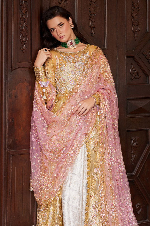 Buy Golden Yellow Embroidered Pakistani Wedding Dress Kameez Farshi Sharara
