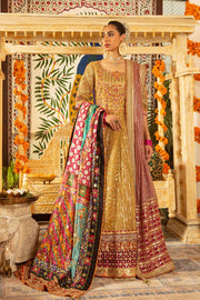 Buy Heavily Embellished Golden Pakistani Wedding Dress Pishwas Frock