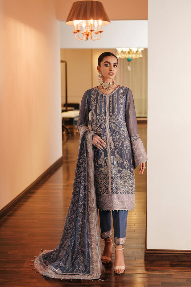 Buy Heavily Embellished Grey Pakistani Open Shirt Style Wedding Dress 2023