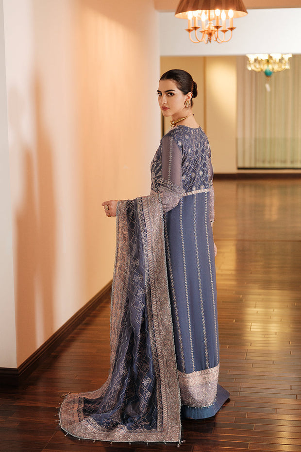 Buy Heavily Embellished Grey Pakistani Open Shirt Style Wedding Dress
